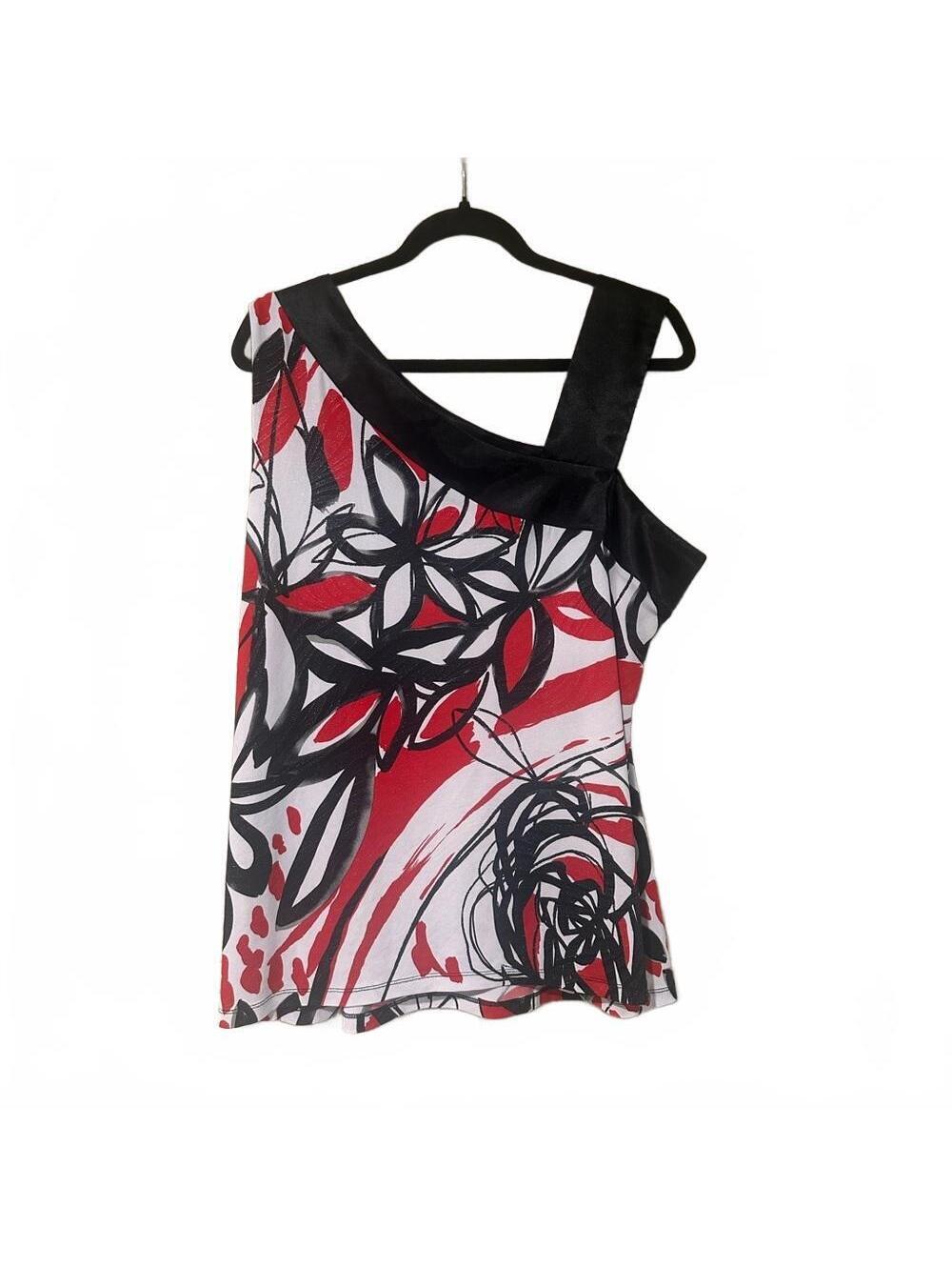 Dress Barn Red, Black & White sparkly One-Shoulder Floral-Print Dress